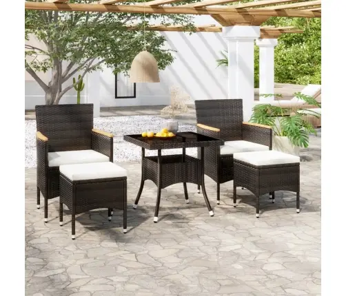 Valgomojo Komplektas, 5 Dalių, Juodas, Poliratanas Ir Stiklas