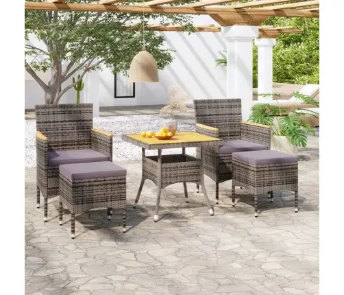 5-Osaline Aiamööblikomplekt, Hall, Polürotang Ja Akaatsiapuit