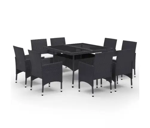 9-Daļīgs Dārza Mēbeļu Komplekts, Melns, Pe Rotangpalma, Stikls Vidaxl