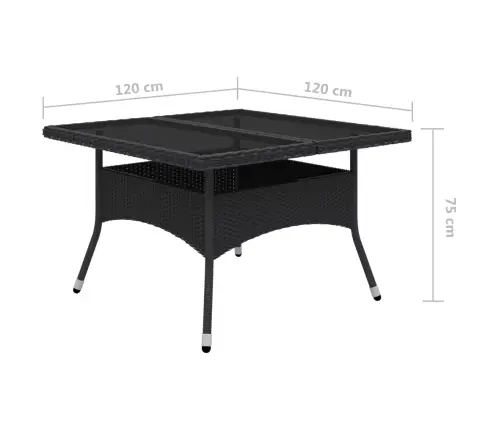 9-Daļīgs Dārza Mēbeļu Komplekts, Melns, Pe Rotangpalma, Stikls Vidaxl