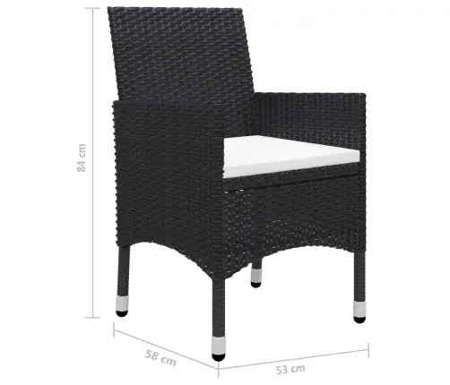 9-Daļīgs Dārza Mēbeļu Komplekts, Melns, Pe Rotangpalma, Stikls Vidaxl