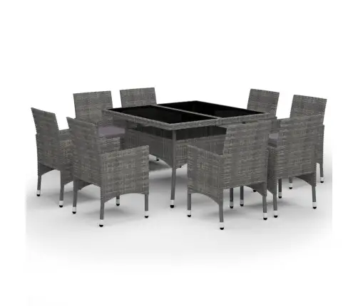 Valgomojo Komplektas, 9 Dalių, Pilkas, Poliratanas Ir Stiklas