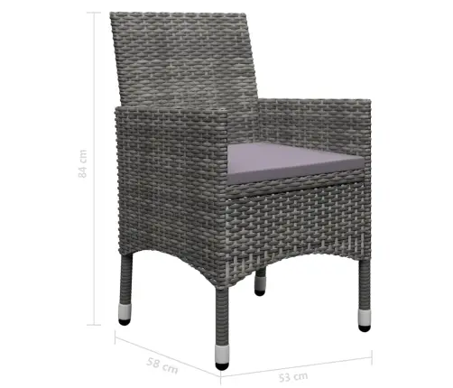 Valgomojo Komplektas, 9 Dalių, Pilkas, Poliratanas Ir Stiklas