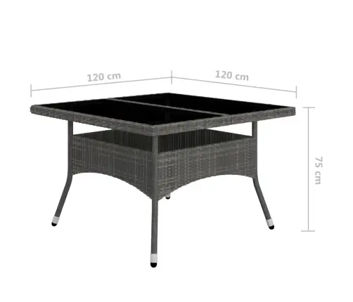 Valgomojo Komplektas, 9 Dalių, Pilkas, Poliratanas Ir Stiklas