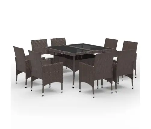 9-Daļīgs Dārza Mēbeļu Komplekts, Brūna Pe Rotangpalma, Stikls  Vidaxl