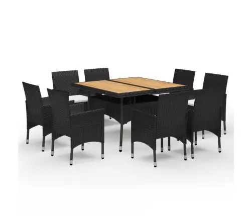 Valgomojo Komplektas, 9 Dalių, Juodas, Poliratanas Ir Akacija