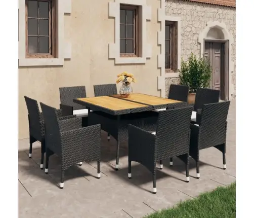 Valgomojo Komplektas, 9 Dalių, Juodas, Poliratanas Ir Akacija