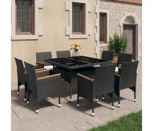 9-Daļīgs Dārza Mēbeļu Komplekts, Pe Rotangpalma, Akācijas Koks  Vidaxl