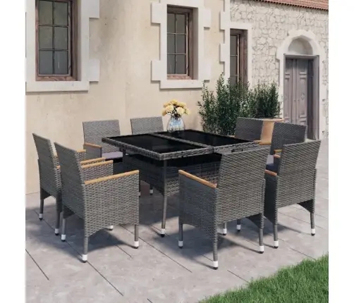 9-Daļīgs Dārza Mēbeļu Komplekts, Pe Rotangpalma, Akācijas Koks  Vidaxl