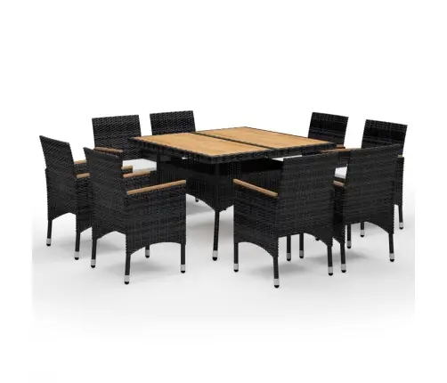 9-Osaline Aiamööblikomplekt, Polürotang Ja Akaatsiapuit, Must