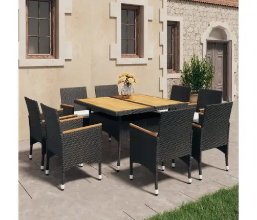 9-Osaline Aiamööblikomplekt, Polürotang Ja Akaatsiapuit, Must