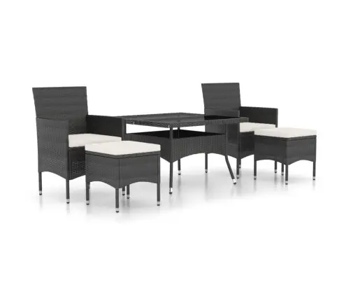 5-Daļīgs Dārza Mēbeļu Komplekts, Pe Rotangpalma, Stikls, Melns Vidaxl