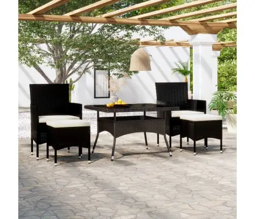 5-Daļīgs Dārza Mēbeļu Komplekts, Pe Rotangpalma, Stikls, Melns Vidaxl