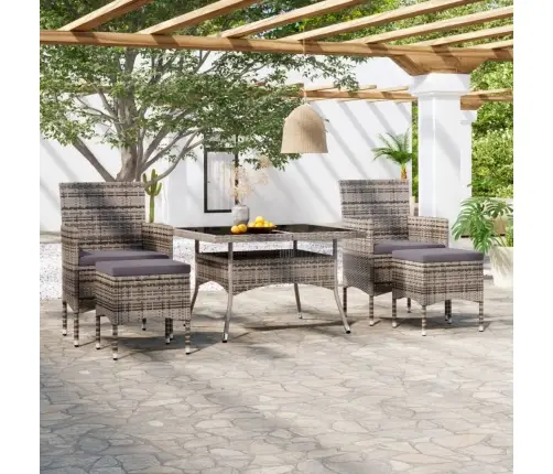 5-Daļīgs Dārza Mēbeļu Komplekts, Pe Rotangpalma, Stikls, Pelēks Vidaxl