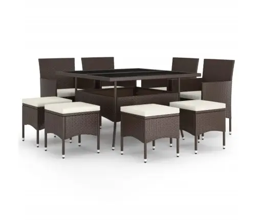 9-Osaline Aiamööblikomplekt, Polürotang, Pruun