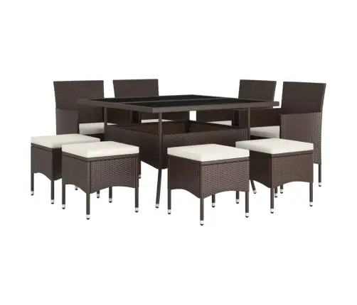 9-Osaline Aiamööblikomplekt, Polürotang, Pruun