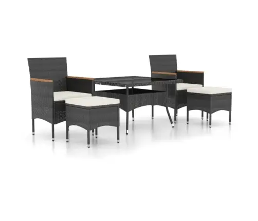 Sodo Valgomojo Komplektas, 5 Dalių, Juodas, Poliratanas/Stiklas