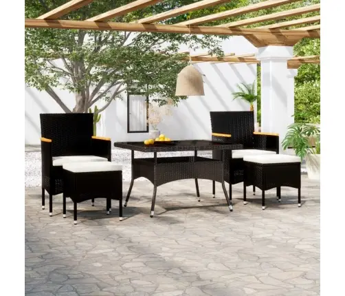 Sodo Valgomojo Komplektas, 5 Dalių, Juodas, Poliratanas/Stiklas