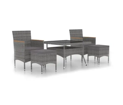 5-Daļīgs Dārza Mēbeļu Komplekts, Pe Rotangpalma, Stikls, Pelēks Vidaxl