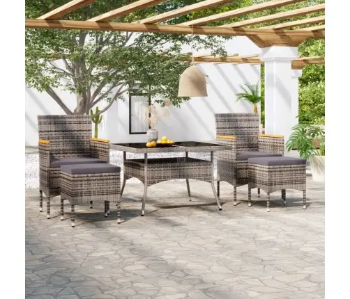 5-Daļīgs Dārza Mēbeļu Komplekts, Pe Rotangpalma, Stikls, Pelēks Vidaxl