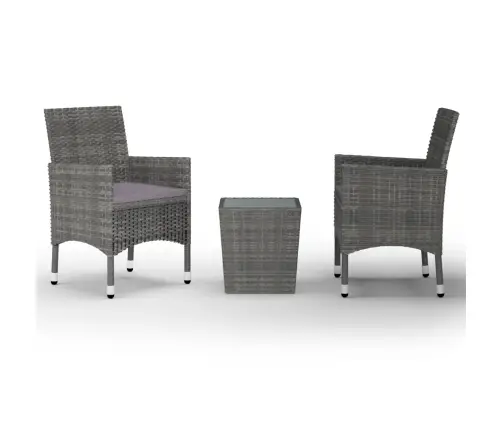 Bistro Komplektas, 3 Dalių, Pilkas, Poliratanas Ir Stiklas