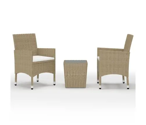 3-Daļīgs Bistro Mēbeļu Komplekts, Pe Rotangpalma, Rūdīts Stikls Vidaxl