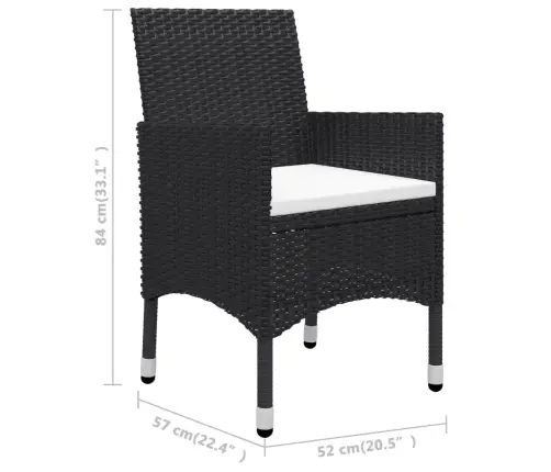 3-Daļīgs Bistro Mēbeļu Komplekts, Melna Pe Rotangpalma, Akācija Vidaxl