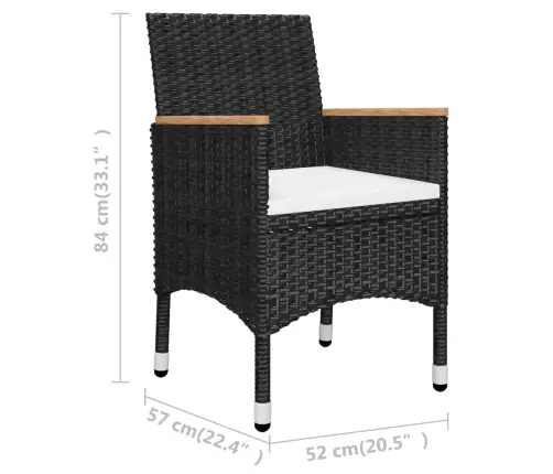 3-Osaline Bistrookomplekt, Polürotang, Karastatud Klaas, Must