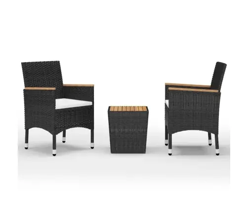 3-Daļīgs Bistro Mēbeļu Komplekts, Melna Pe Rotangpalma, Akācija Vidaxl