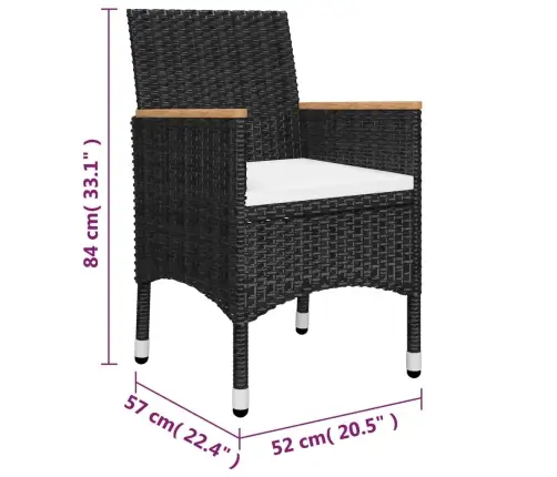 3-Daļīgs Bistro Mēbeļu Komplekts, Melna Pe Rotangpalma, Akācija Vidaxl