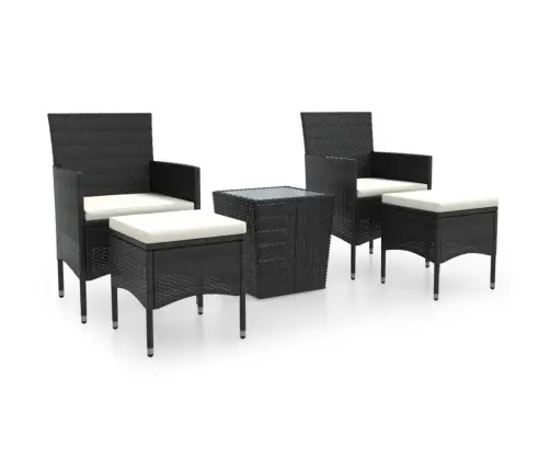 Bistro Komplektas, 5 Dalių, Juodas, Poliratanas Ir Stiklas