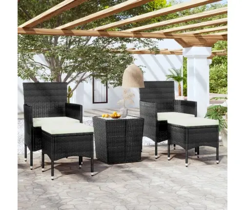 Bistro Komplektas, 5 Dalių, Juodas, Poliratanas Ir Stiklas