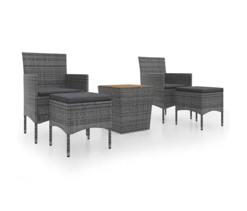 Bistro Komplektas, 5 Dalių, Pilkas, Poliratanas Ir Akacija