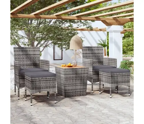 Bistro Komplektas, 5 Dalių, Pilkas, Poliratanas Ir Akacija