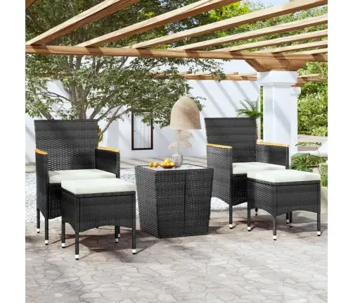 5-Daļīgs Bistro Mēbeļu Komplekts, Pe Rotangpalma, Rūdīts Stikls Vidaxl