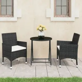 3-Daļīgs Bistro Mēbeļu Komplekts, Pe Rotangpalma, Rūdīts Stikls Vidaxl