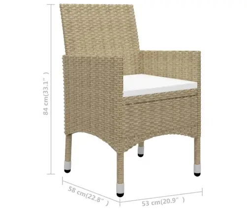 3-Osaline Bistrookomplekt, Polürotang, Karastatud Klaas, Beež