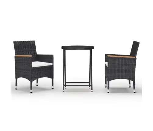 3-Osaline Bistrookomplekt, Polürotang, Karastatud Klaas, Must