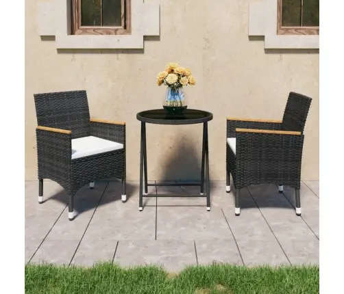 3-Osaline Bistrookomplekt, Polürotang, Karastatud Klaas, Must