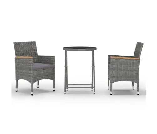 Bistro Komplektas, 3 Dalių, Pilkas, Poliratanas Ir Stiklas