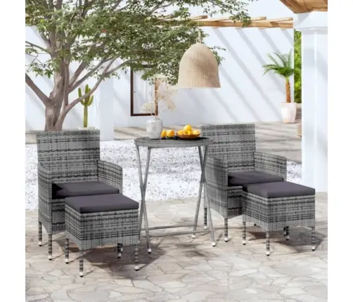 5-Daļīgs Bistro Mēbeļu Komplekts, Pe Rotangpalma, Rūdīts Stikls Vidaxl