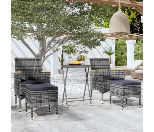 5-Daļīgs Bistro Mēbeļu Komplekts, Pe Rotangpalma, Rūdīts Stikls Vidaxl