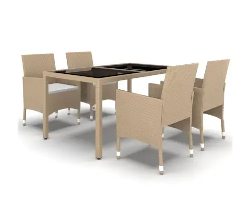 5-Osaline Aiamööblikomplekt, Polürotang Ja Klaas, Beež