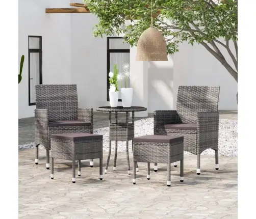 5-Daļīgs Dārza Atpūtas Mēbeļu Komplekts, Pe Rotangpalma, Pelēks Vidaxl