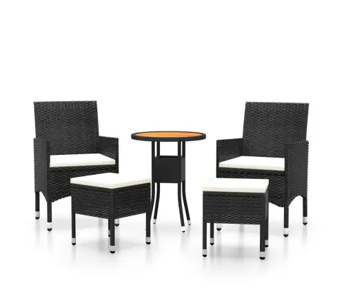 5-Daļīgs Dārza Atpūtas Mēbeļu Komplekts, Pe Rotangpalma, Melns Vidaxl