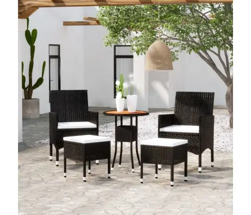 5-Daļīgs Dārza Atpūtas Mēbeļu Komplekts, Pe Rotangpalma, Melns Vidaxl