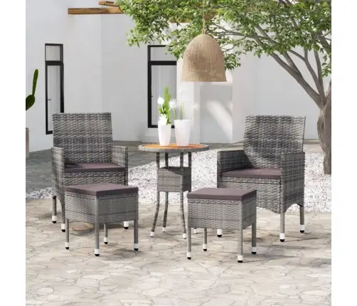 5-Daļīgs Dārza Atpūtas Mēbeļu Komplekts, Pe Rotangpalma, Pelēks Vidaxl