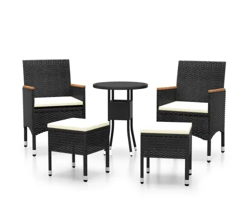 5-Daļīgs Dārza Atpūtas Mēbeļu Komplekts, Pe Rotangpalma, Melns Vidaxl