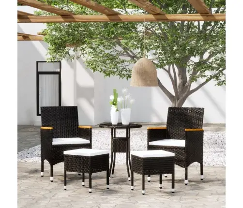 5-Daļīgs Dārza Atpūtas Mēbeļu Komplekts, Pe Rotangpalma, Melns Vidaxl