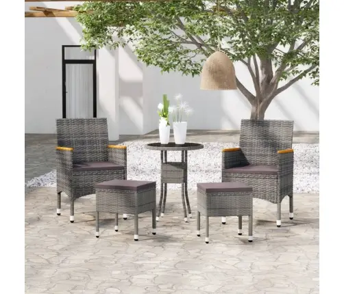 5-Daļīgs Dārza Atpūtas Mēbeļu Komplekts, Pe Rotangpalma, Pelēks Vidaxl